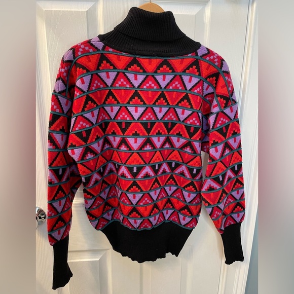 Vintage Tyrolia Skiwear Sweater Turtleneck Geometric Retro Wool Blend Medium - Picture 2 of 7
